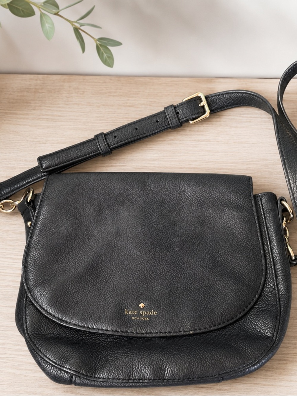 kate spade Black Leather Pebble Crossbody with Gold Hardware